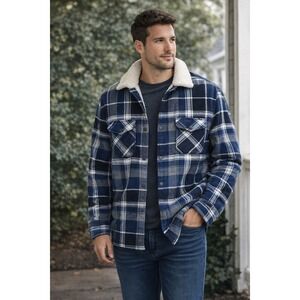 Men's XL Plaid Sherpa-Lined Fleece Jacket Heavyweight Cabincore Mountain Shacket